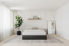 Lit plateforme simple Queen gris écorce avec 3 tiroirs de rangement
