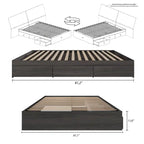 Lit plateforme simple Queen gris écorce avec 3 tiroirs de rangement