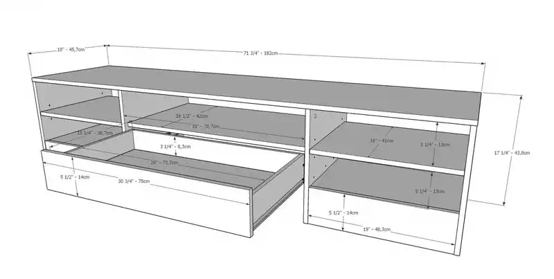 Meuble TV noir de 183 cm avec 1 tiroir et 2 étagères, style moderne