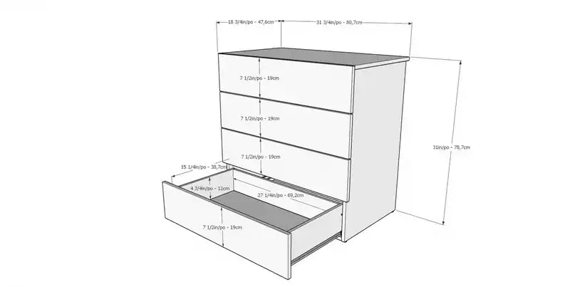 Commode à 4 tiroirs Bark Grey, Bois d'ingénierie avec finition stratifiée