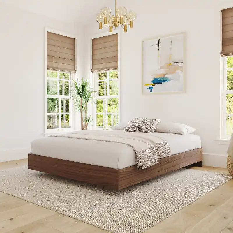 Lit plateforme simple Queen Noyer, Bois composite