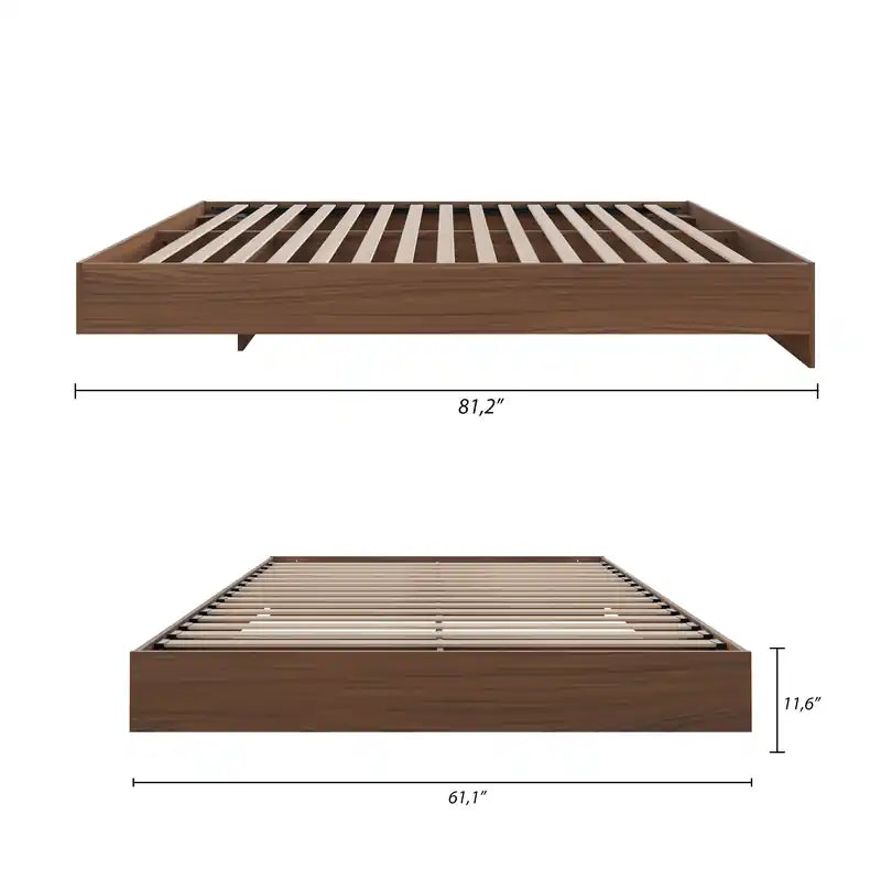 Lit plateforme simple Queen Noyer, Bois composite