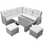 Ensemble de canapé d’angle modulable en rotin d’extérieur avec table réglable et fauteuils inclinables