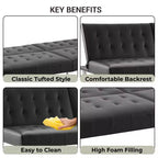 Canapé-lit futon capitonné à dossier divisé, canapé-lit convertible avec pieds chromés