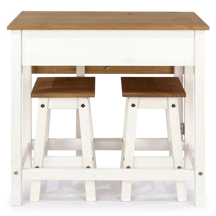 Ensemble de salle à manger 3 pièces avec table à abattants en pin massif