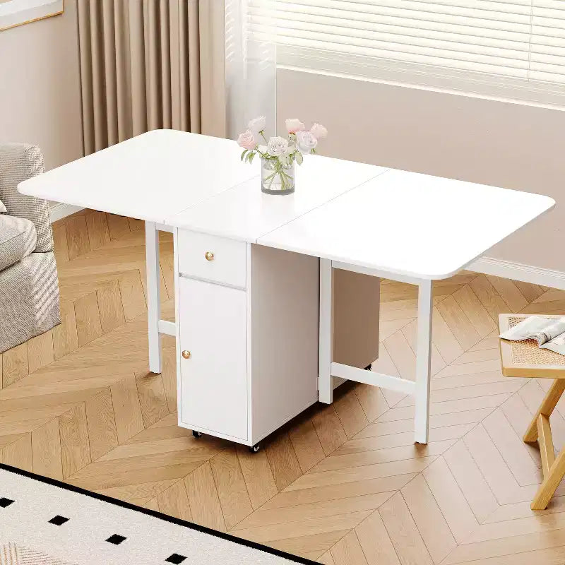 Table de salle à manger pliable ATJafurn 59 avec rabats pour petits espaces, table de cuisine rectangulaire en bois extensible avec roulettes et rangement