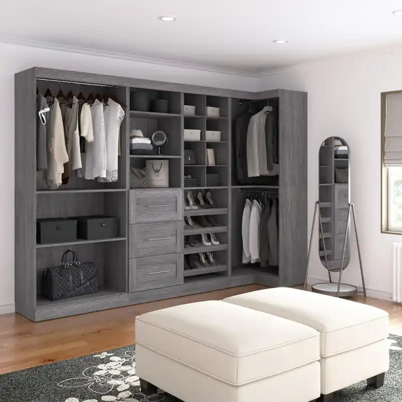 Organisateur de placard de plain-pied de 83 po de style transitionnel blanc/gris avec rangement à chaussures – Simple