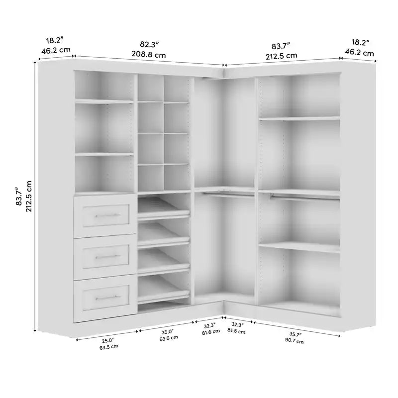 Organisateur de placard de plain-pied de 83 po de style transitionnel blanc/gris avec rangement à chaussures – Simple
