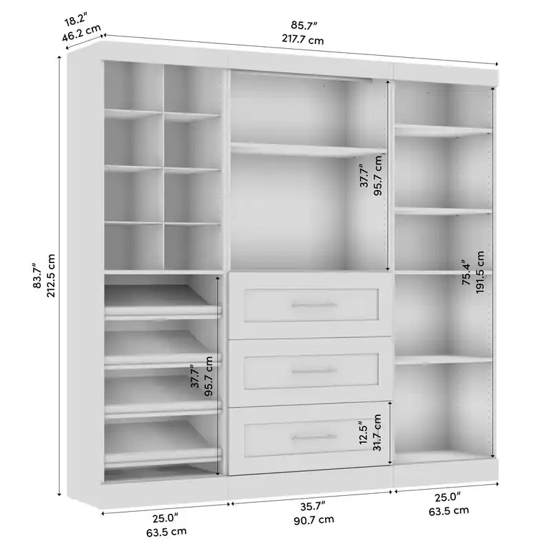 Organisateur de placard de plain-pied transitoire blanc/gris de 86 po avec tiroirs – Simple