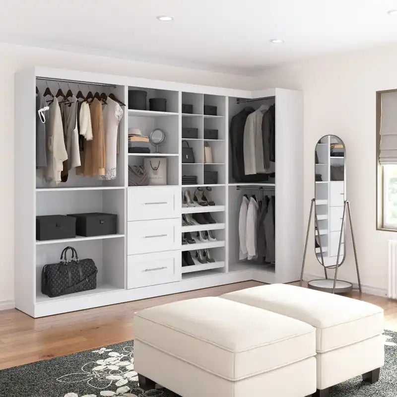 Organisateur de placard de plain-pied de 83 po de style transitionnel blanc/gris avec rangement à chaussures – Simple