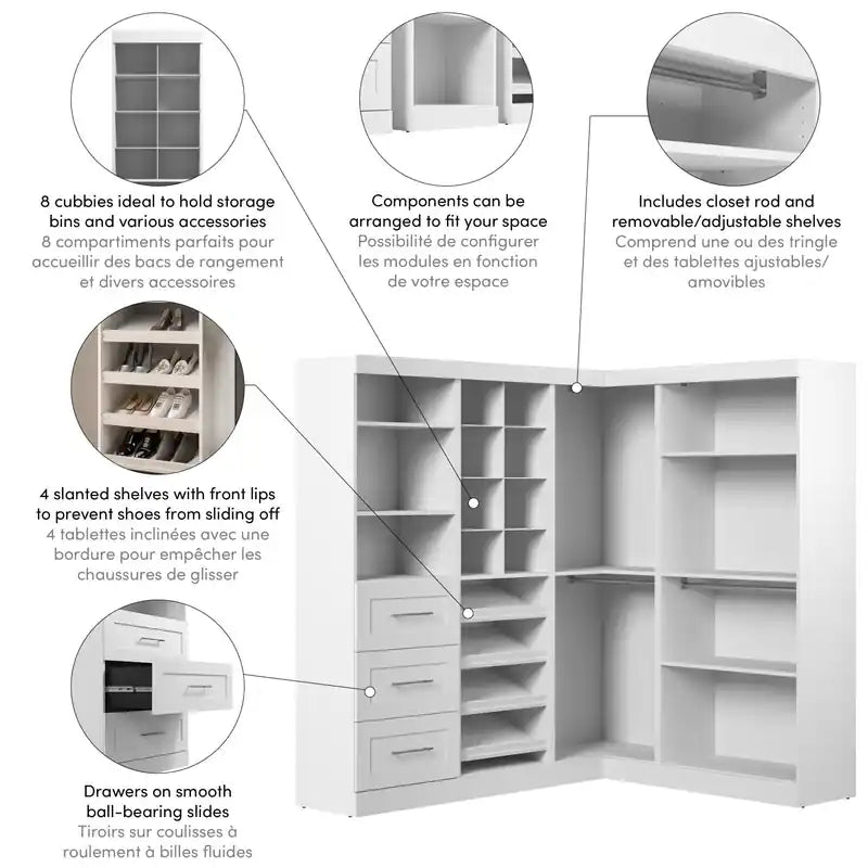 Organisateur de placard de plain-pied de 83 po de style transitionnel blanc/gris avec rangement à chaussures – Simple