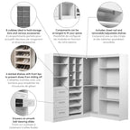 Organisateur de placard de plain-pied de 83 po de style transitionnel blanc/gris avec rangement à chaussures – Simple