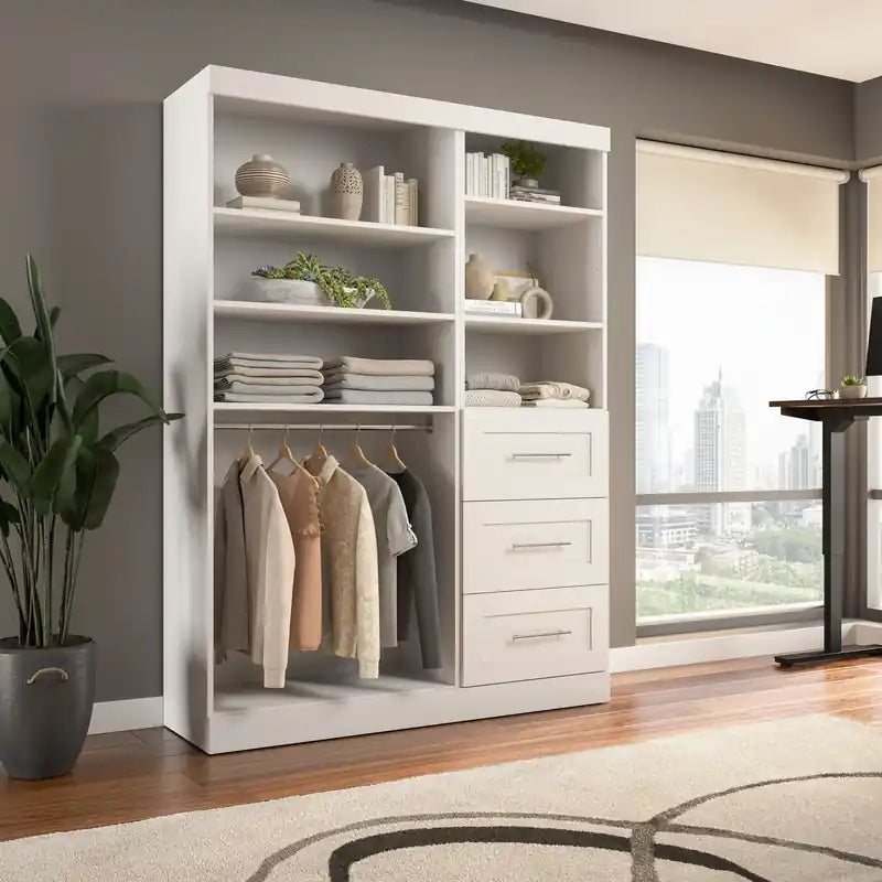 Système de rangement de placard 61 po de transition gris/blanc avec tiroirs – Simple