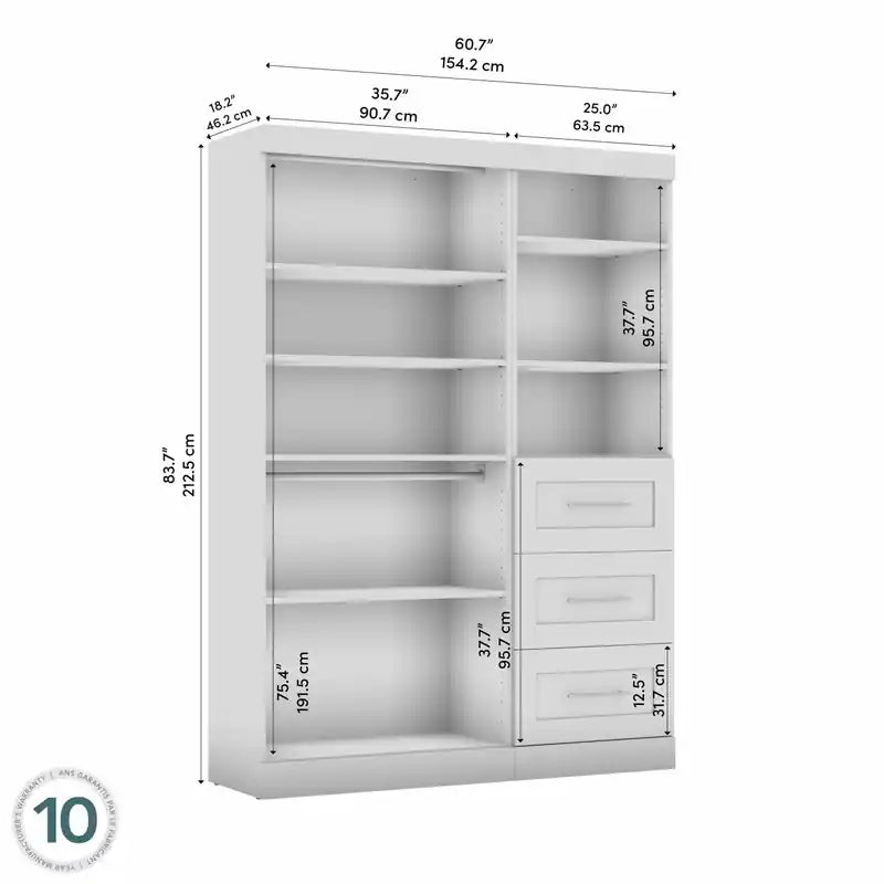 Système de rangement de placard 61 po de transition gris/blanc avec tiroirs – Simple