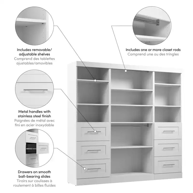 Organisateur de placard de plain-pied transitoire blanc/gris de 86 po avec tiroirs – Simple