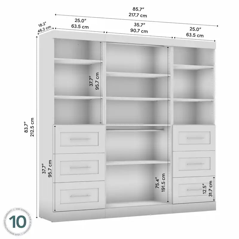 Organisateur de placard de plain-pied transitoire blanc/gris de 86 po avec tiroirs – Simple