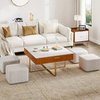 Table basse relevable avec rangement dissimulé et 4 poufs