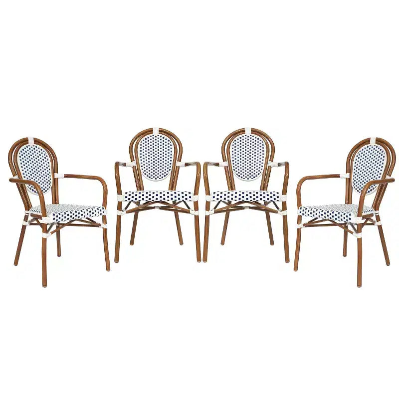 Lot de 4 chaises bistrot Lourdes Thonet empilables avec accoudoirs, en rotin PE et cadre en aluminium, pour l'intérieur et l'extérieur, de la marque Flash Furniture