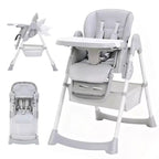 Chaise haute pliable pour bébés et tout-petits, chaise haute en cuir PU avec dossier réglable, hauteur d'assise, plateau amovible, harnais de sécurité 5 points et roues verrouillables