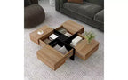 Table basse extensible avec plateau de puzzle et 4 compartiments de rangement cachés