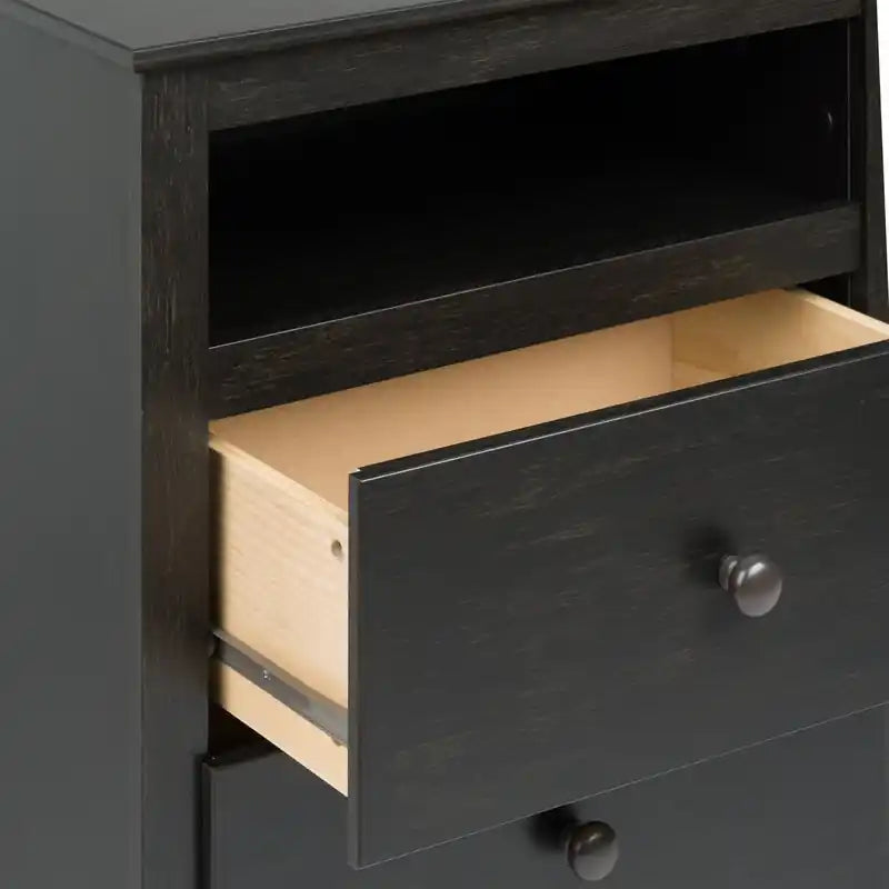 Table de chevet noire délavée à 2 tiroirs avec étagère ouverte, MDF