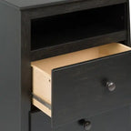 Table de chevet noire délavée à 2 tiroirs avec étagère ouverte, MDF