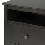 Table de chevet noire délavée à 2 tiroirs avec étagère ouverte, MDF