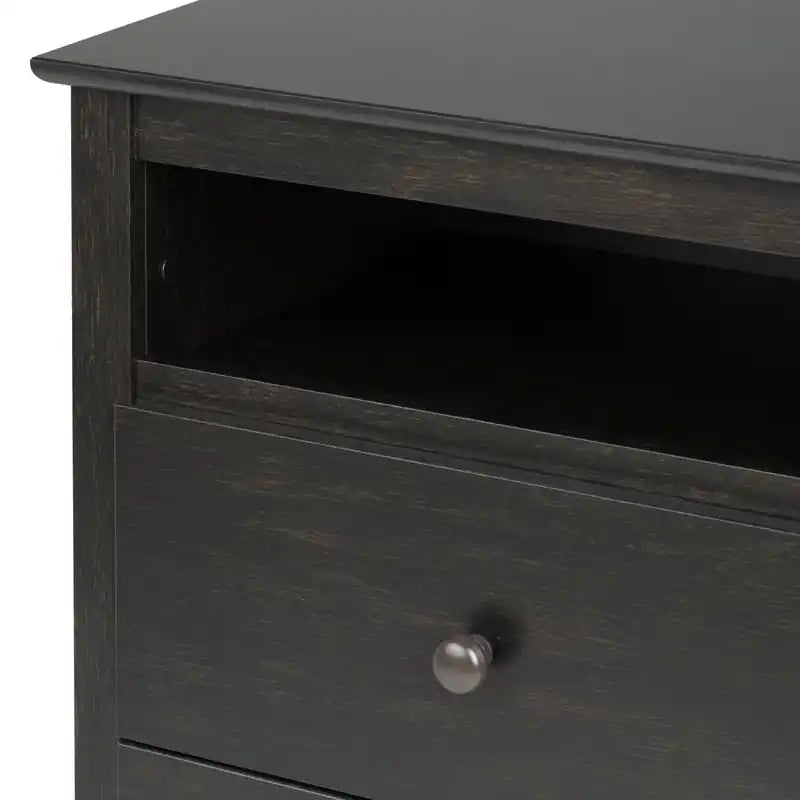 Table de chevet noire délavée à 2 tiroirs avec étagère ouverte, MDF