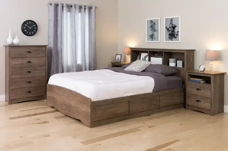 Table de chevet haute côtière grise avec 2 tiroirs et étagère ouverte – Simple