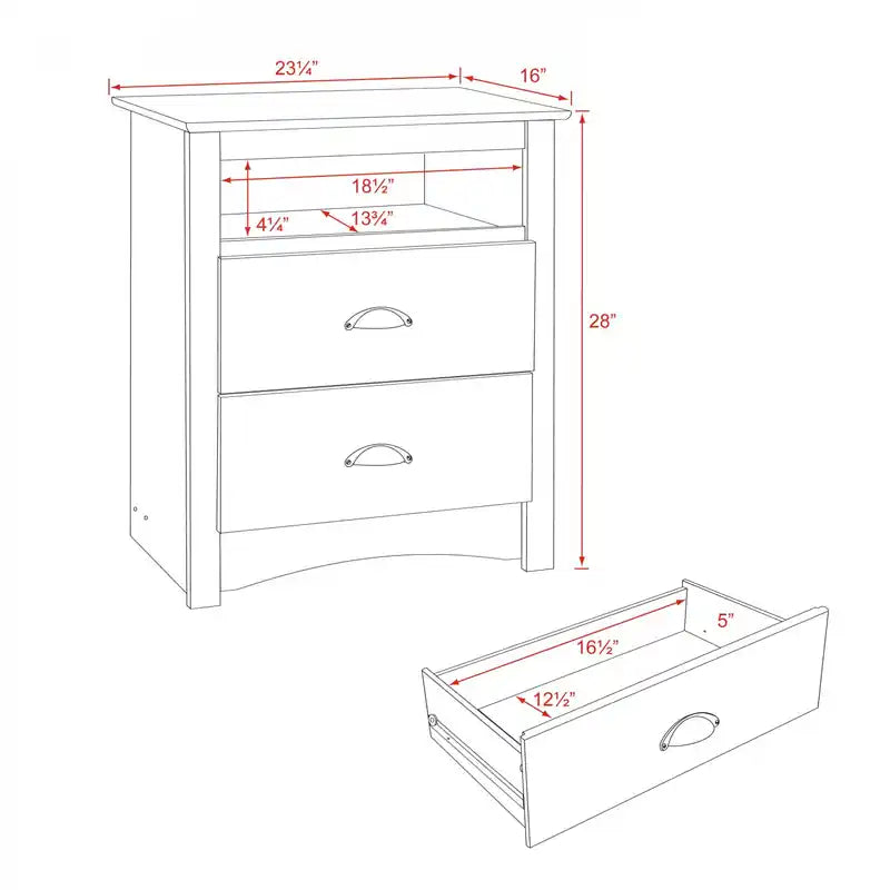 Table de chevet haute côtière grise avec 2 tiroirs et étagère ouverte – Simple