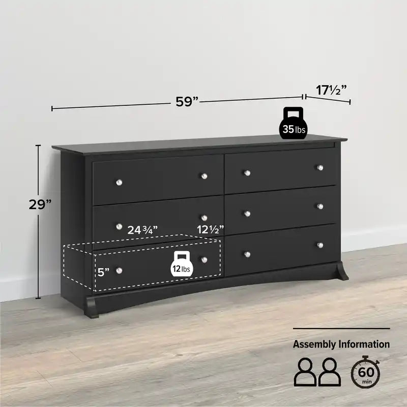 Commode Traditionnelle à 6 Tiroirs Marron Foncé/Noir – Simple