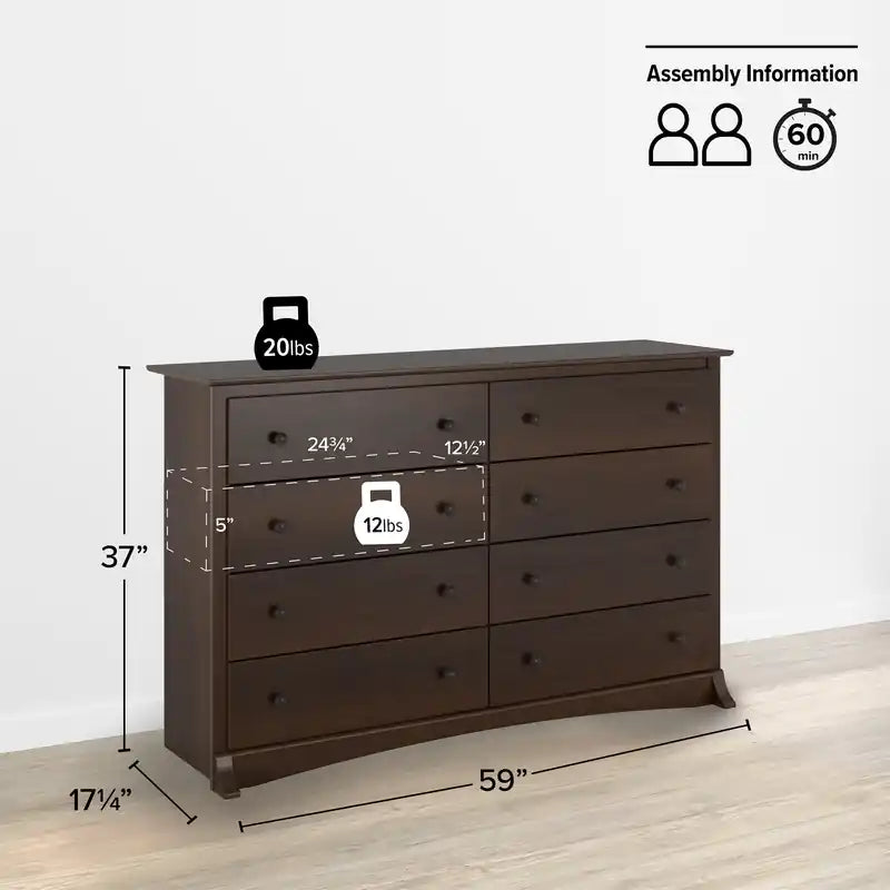 Commode Double Traditionnelle Brun Foncé à 8 Tiroirs