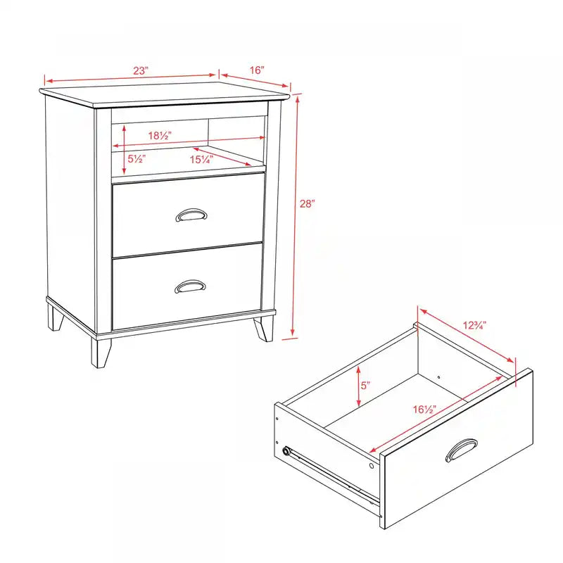 Table de chevet moderne haute à 2 tiroirs – Blanc / Noir / Marron foncé – Simple