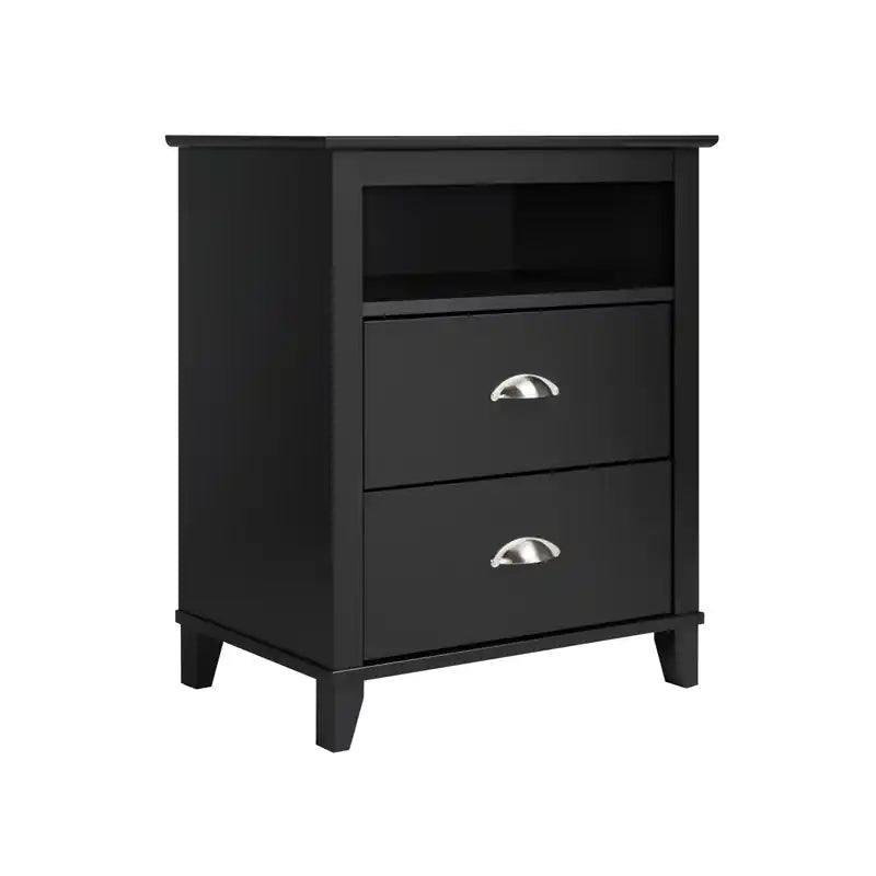Table de chevet moderne haute à 2 tiroirs – Blanc / Noir / Marron foncé – Simple