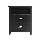 Table de chevet moderne haute à 2 tiroirs – Blanc / Noir / Marron foncé – Simple