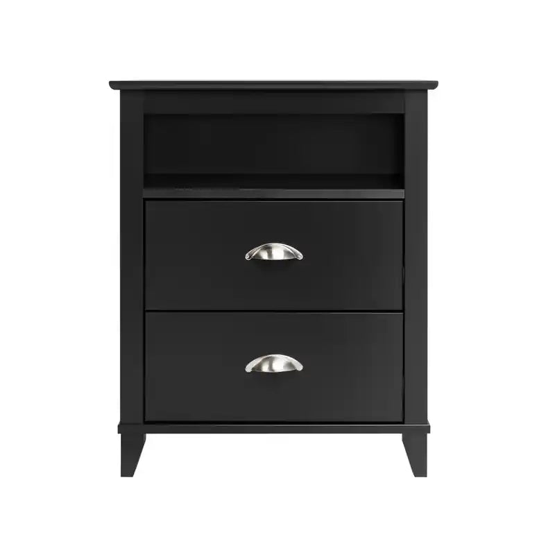 Table de chevet moderne haute à 2 tiroirs – Blanc / Noir / Marron foncé – Simple