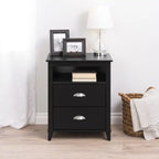 Table de chevet moderne haute à 2 tiroirs – Blanc / Noir / Marron foncé – Simple