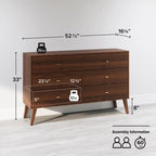 Commode à 6 tiroirs de style moderne du milieu du siècle, noire/grise/blanche/rouge – Simple