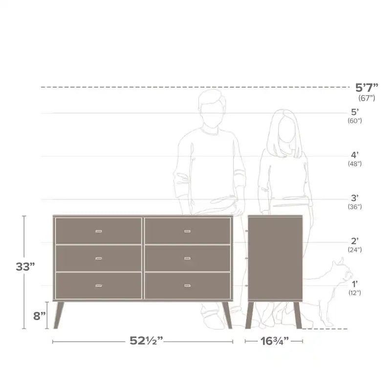 Commode à 6 tiroirs de style moderne du milieu du siècle, noire/grise/blanche/rouge – Simple