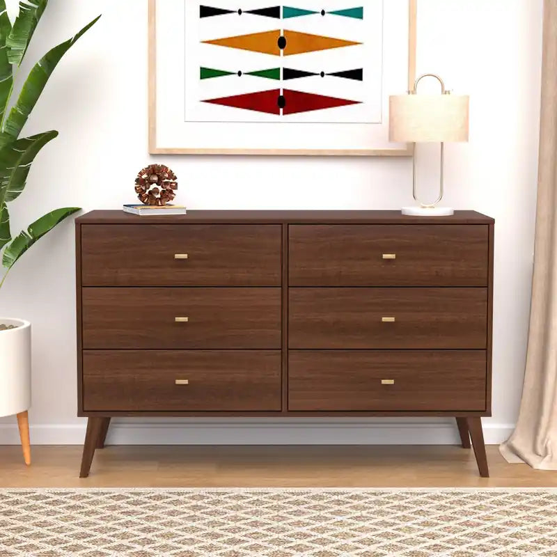 Commode à 6 tiroirs de style moderne du milieu du siècle, noire/grise/blanche/rouge – Simple