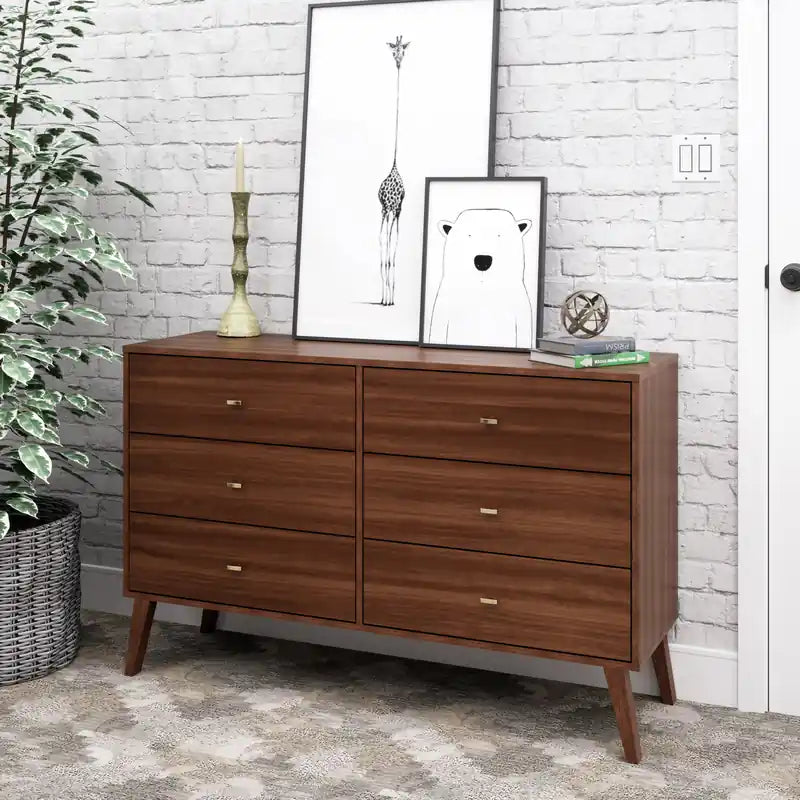 Commode à 6 tiroirs de style moderne du milieu du siècle, noire/grise/blanche/rouge – Simple