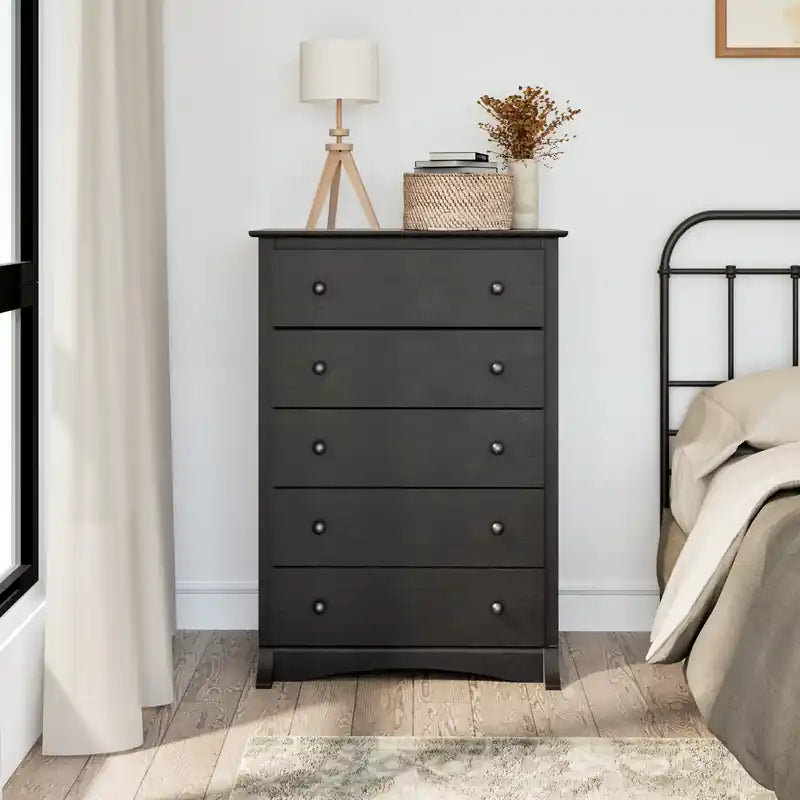 Commode 5 tiroirs moderne noire / brun foncé – Simple