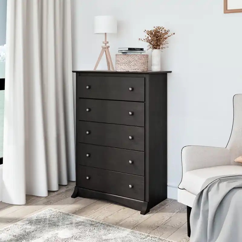 Commode 5 tiroirs moderne noire / brun foncé – Simple