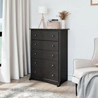Commode 5 tiroirs moderne noire / brun foncé – Simple