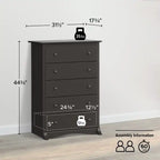 Commode 5 tiroirs moderne noire / brun foncé – Simple