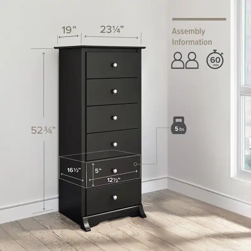 Commode noire slim 6 tiroirs – Style moderne, simple