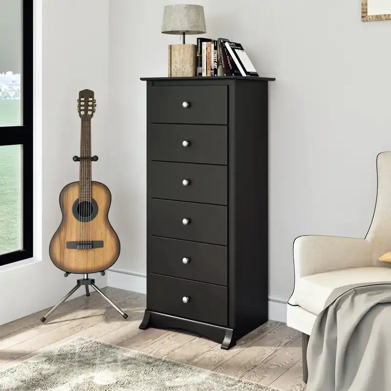 Commode noire slim 6 tiroirs – Style moderne, simple