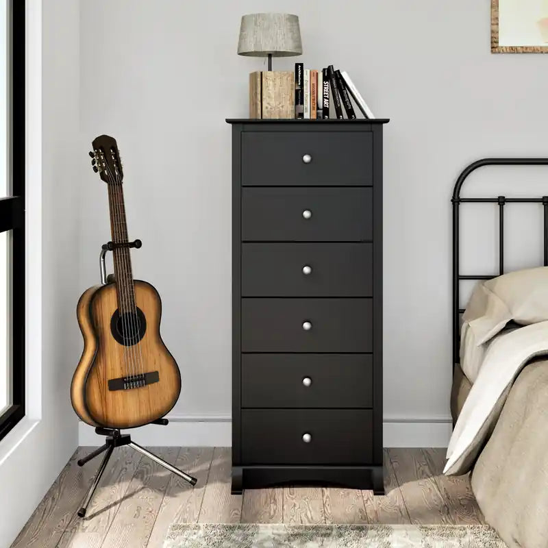 Commode noire slim 6 tiroirs – Style moderne, simple