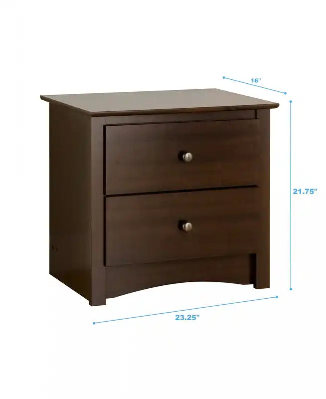 Table de chevet traditionnelle brun foncé à 2 tiroirs – Simple