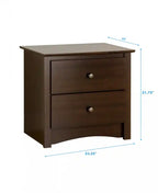 Table de chevet traditionnelle brun foncé à 2 tiroirs – Simple
